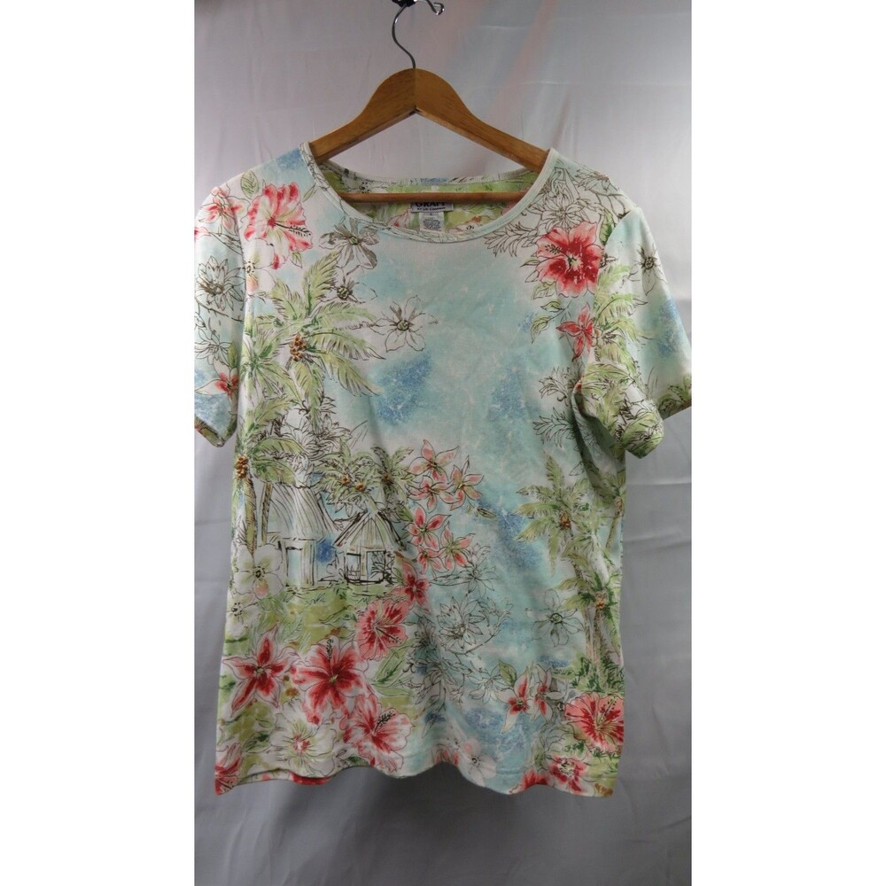 Graff Blouse Womens S Hawaiian Tropical Pullover Short Sleeve Pink Vintage